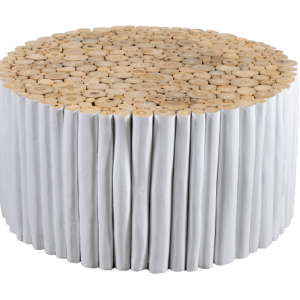 Στρογγυλό Τραπεζάκι από Κορμούς Ξύλου Teak σε Λευκή Απόχρωση – 133293