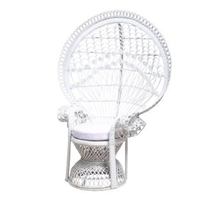 Πολυθρόνα Peacock από Φυσικό Rattan σε Λευκή Απόχρωση με Μαξιλάρι – 30446 W/W
