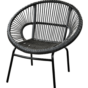 Lounge Πολυθρόνα από Φυσικό Rattan σε Γκρι Απόχρωση με Μαύρο Μεταλλικό Σκελετό –31712