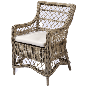 Καρέκλα Armchair Alexander από Φυσικό Rattan Kubu Grey με Μαξιλάρι – 33328