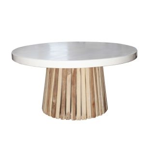 Solid Ξύλινο Τραπέζι Σαλονιού σε Φυσικό Χρώμα με Λευκή Επιφάνεια Terrazzo