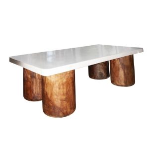 Solid Καφέ Ξύλινο Τραπέζι Σαλονιού με Λευκή Επιφάνεια Terrazzo