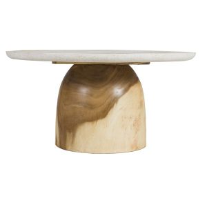 Solid Καφέ Ξύλινο Τραπέζι Σαλονιού με Λευκή Επιφάνεια Terrazzo