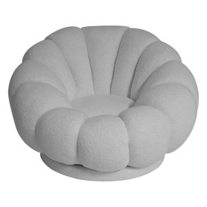 Cloud Λευκή Υφασμάτινη Μπουκλέ Περιστρεφόμενη Πολυθρόνα