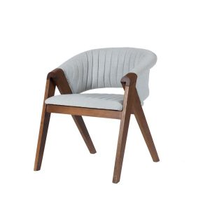 Volk Plus Καρέκλα με Καρυδί Ξύλινο Σκελετό και Γκρι Ύφασμα
