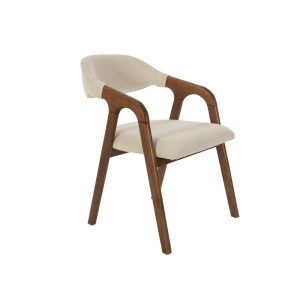 Hermes Καφέ Ξύλινη Πολυθρόνα με Μπεζ Μπουκλέ Ύφασμα