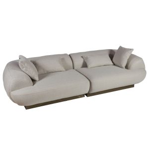 Ponpon Μπεζ Τριθέσιος Καναπές με Μπουκλέ Ύφασμα (250x100x65)cm