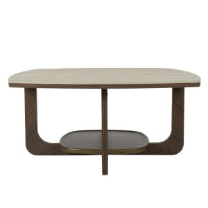 Stone Καφέ Τραπέζι Σαλονιού MDF με Όψη Πέτρας στην Επιφάνεια