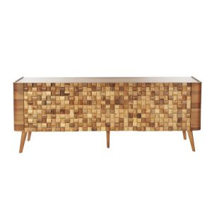 MK Καφέ Ξύλινος Ανάγλυφος Μπουφές με 3 Ντουλάπια και Καθρέπτη 2pcs