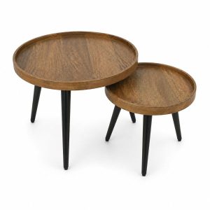 Artekko Attari Σετ 2 Βοηθητικά Τραπέζια από Μασίφ Ξύλο Teak – 720-1292-NATURAL