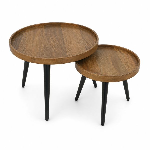 Artekko Attari Σετ 2 Βοηθητικά Τραπέζια από Μασίφ Ξύλο Teak – 720-1292-NATURAL